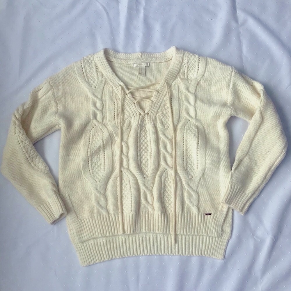 Forever 21 Lace-up Cable Knit Cream Sweater